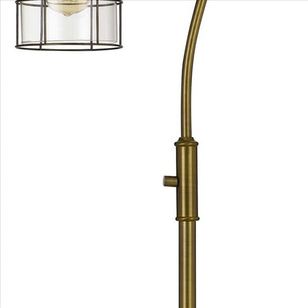 Benjara 60 Inch Metal Downbridge Design Floor Lamp With Caged Shade, Antique Brass