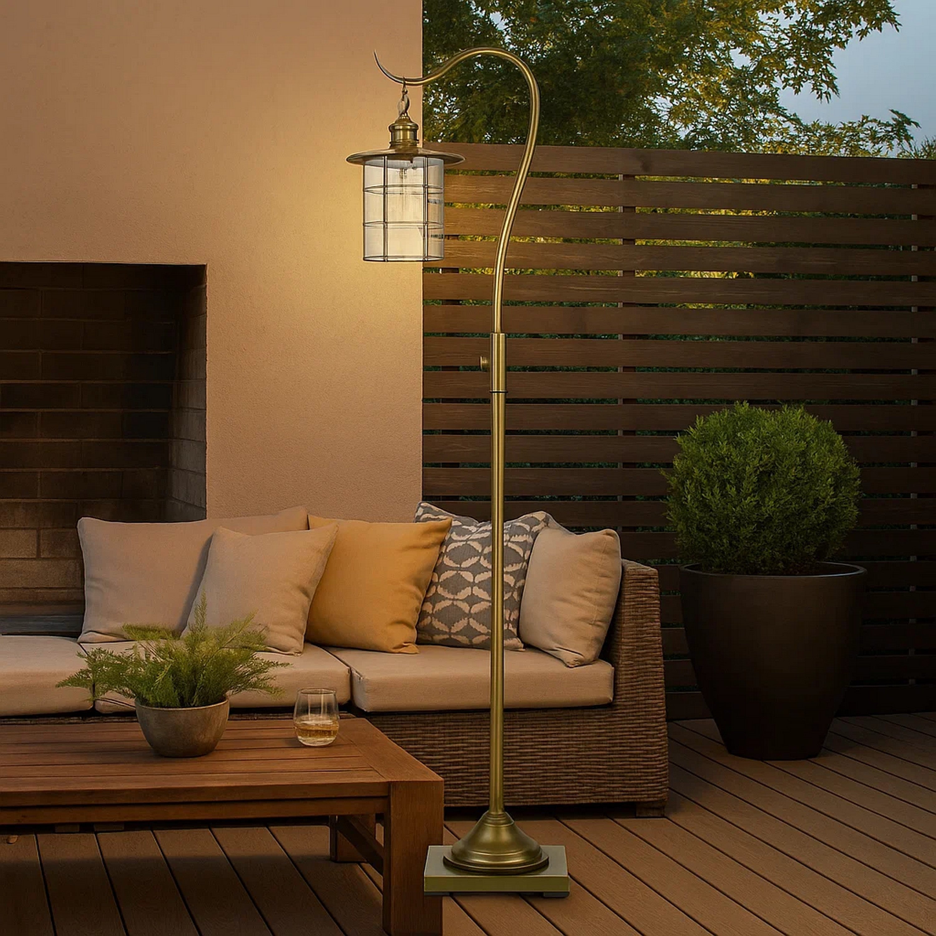 Benjara 60 Inch Metal Downbridge Design Floor Lamp With Caged Shade, Antique Brass