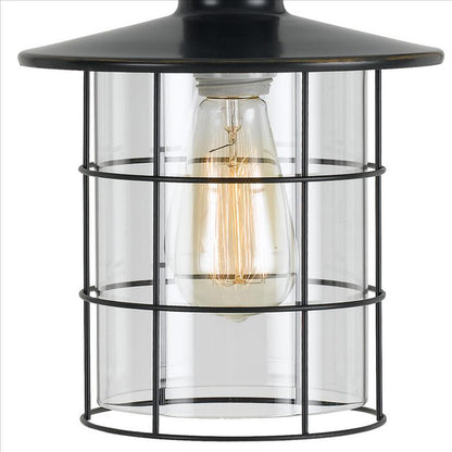 Benjara 25 Inch Metal Downbridge Design Desk Lamp With Caged Shade, Dark Bronze