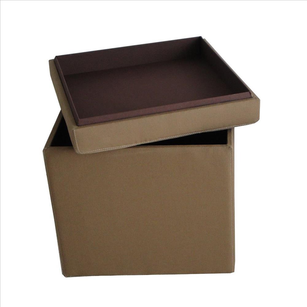 Benjara Fabric Covered Storage Ottoman With Button Tufted Lift Top, Set Of 2, Brown