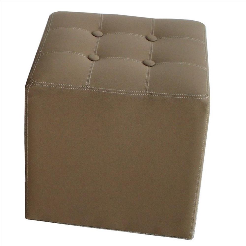 Benjara Fabric Covered Storage Ottoman With Button Tufted Lift Top, Set Of 2, Brown