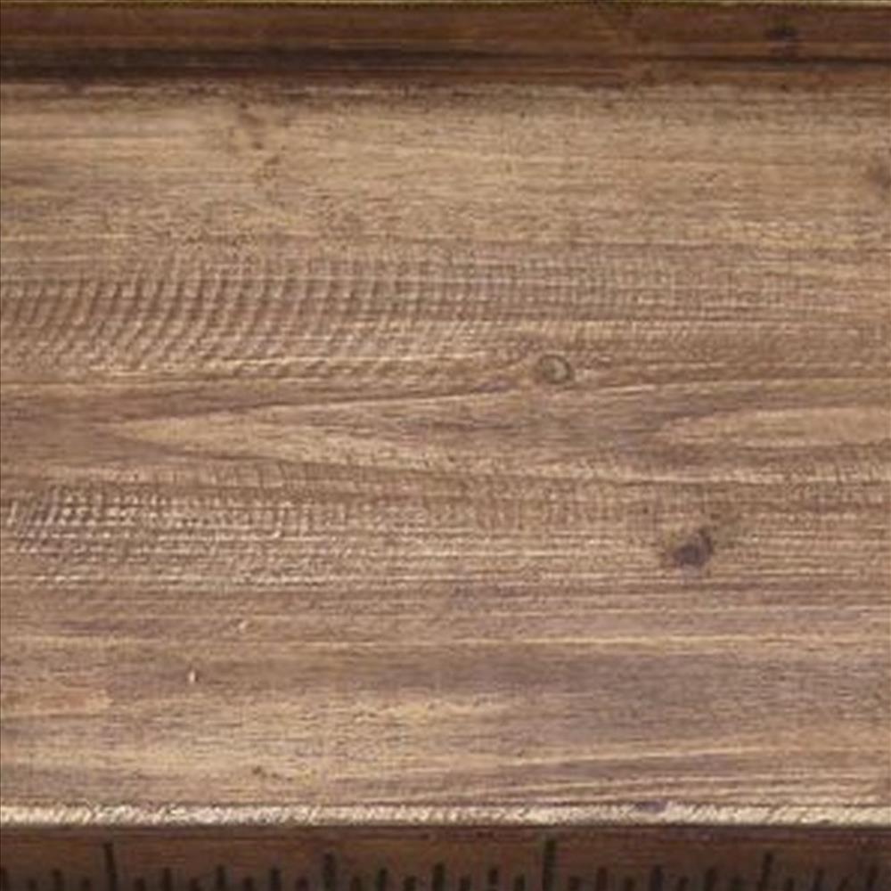 Benjara Rough Sawn Textured Rectangular Wooden Ruler Tray, Set Of 3, Brown
