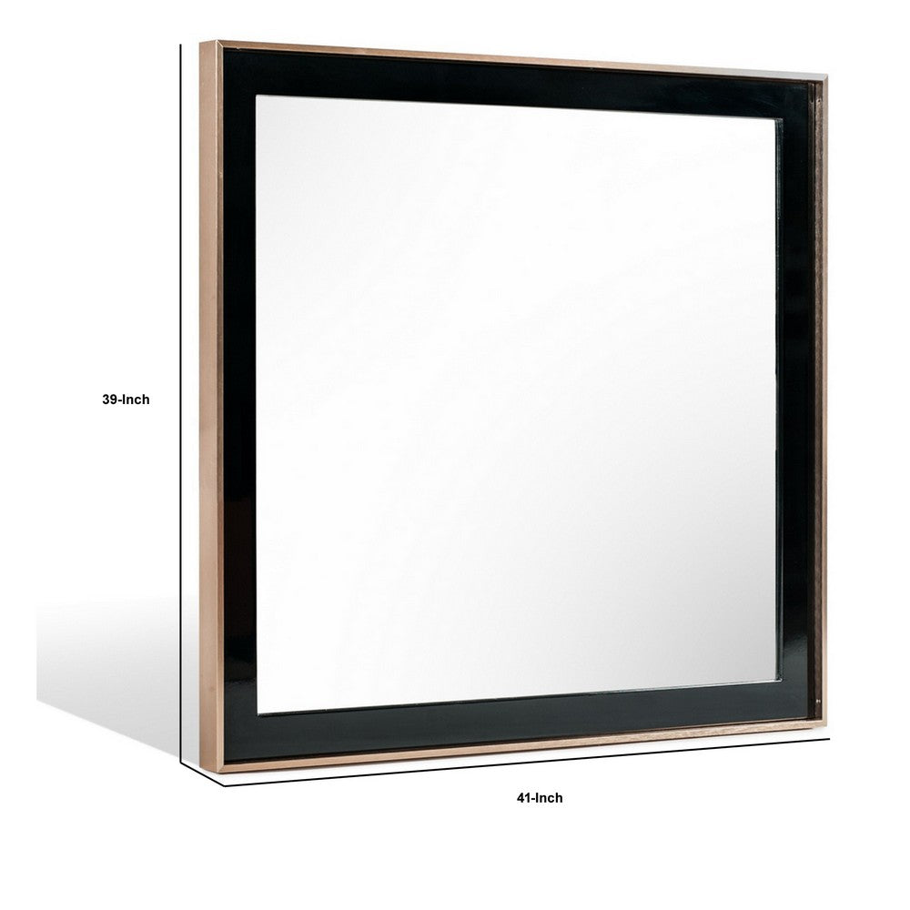 Benjara Dual Tone Stainless Steel Frame Wall Mirror, Black And Gold