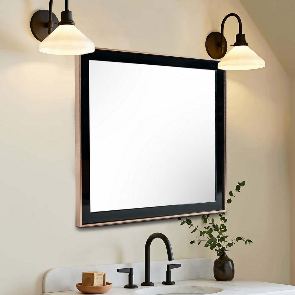 Benjara Dual Tone Stainless Steel Frame Wall Mirror, Black And Gold