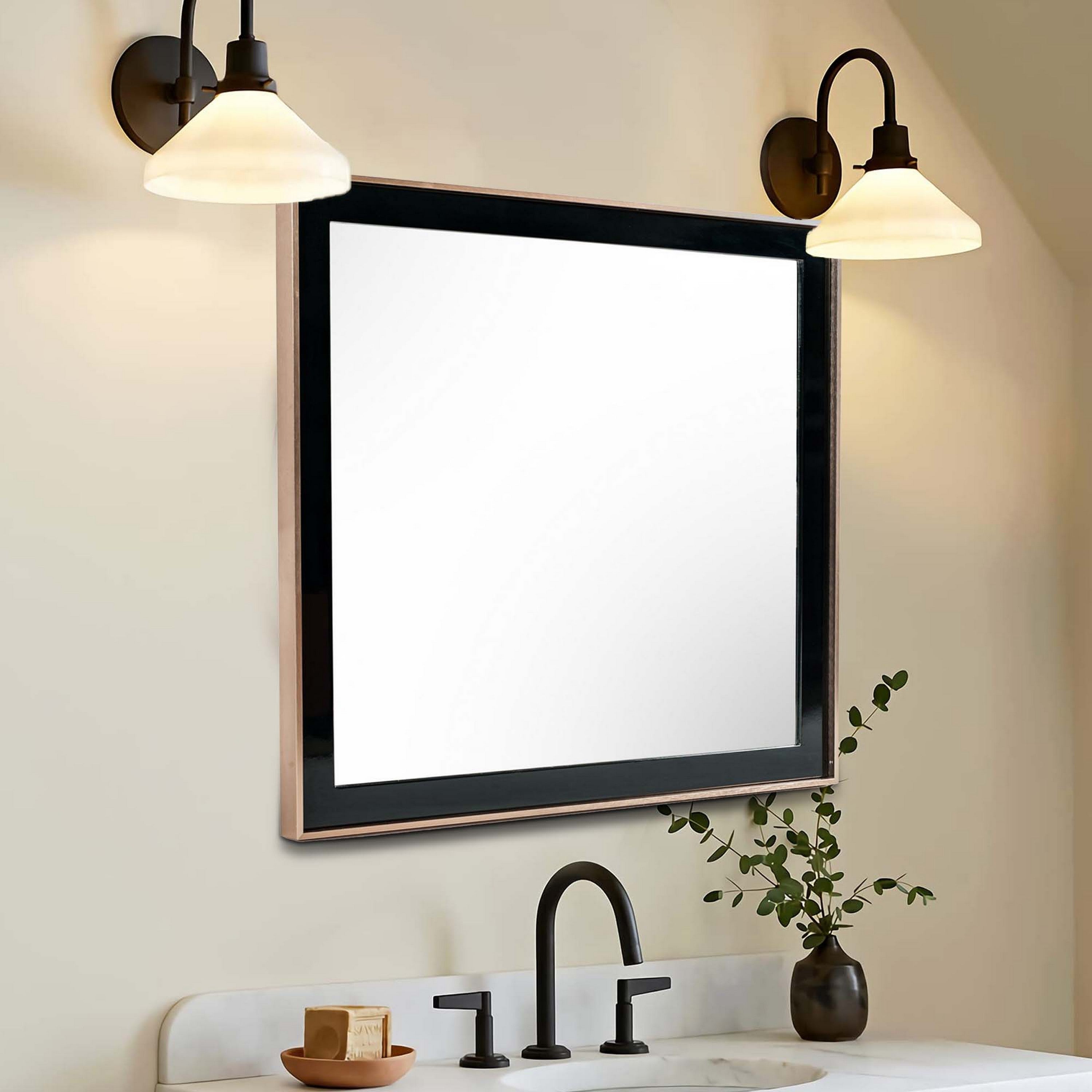 Benjara Dual Tone Stainless Steel Frame Wall Mirror, Black And Gold