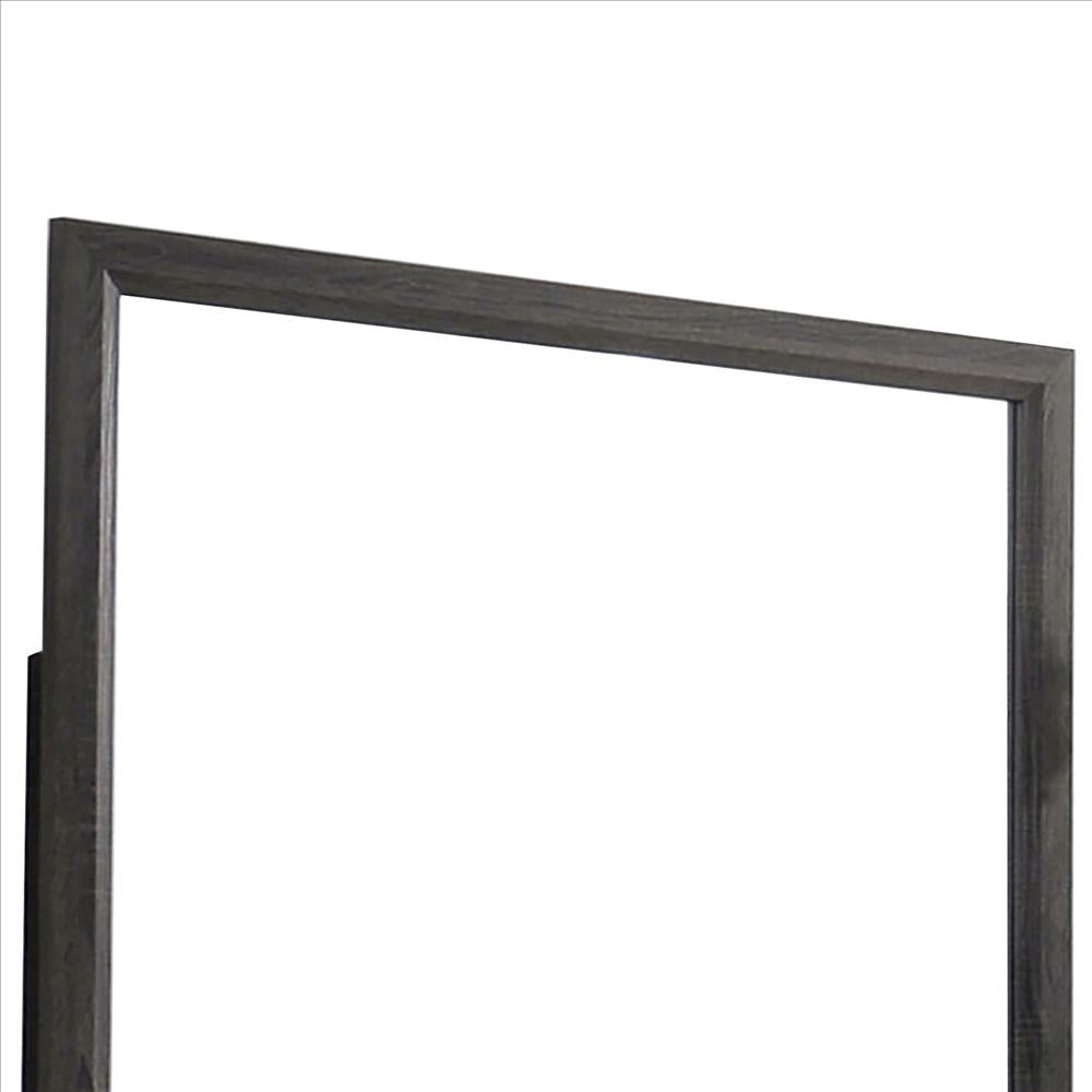 Benjara 39 Inch Contemporary Wooden Frame Mirror, Gray