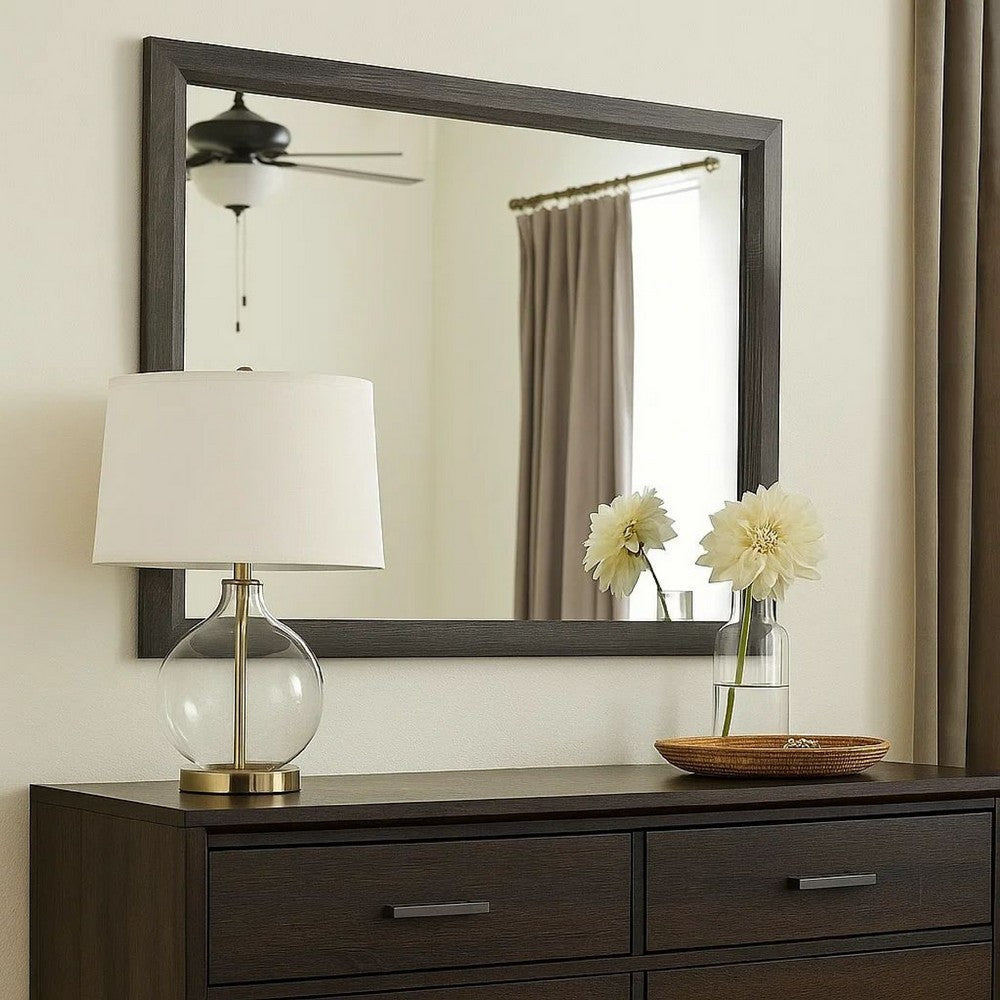 Benjara 39 Inch Contemporary Wooden Frame Mirror, Gray