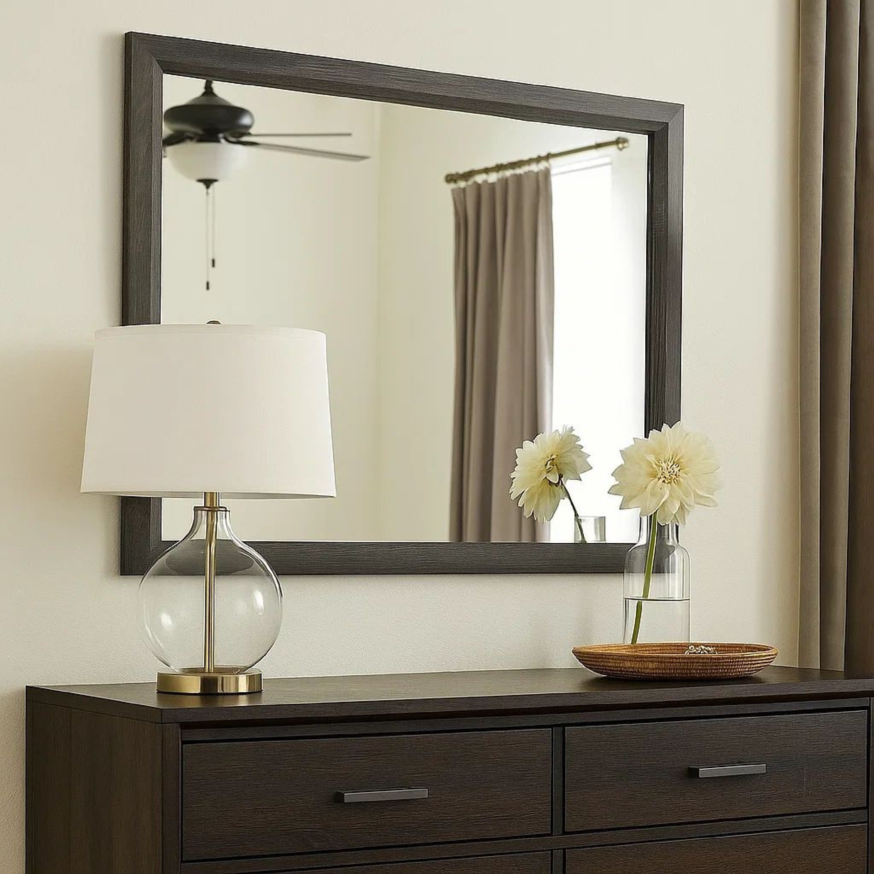 Benjara 39 Inch Contemporary Wooden Frame Mirror, Gray