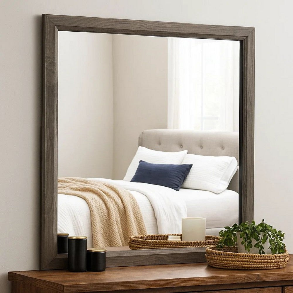 Benjara 35 Inch Transitional Style Wooden Frame Mirror, Gray