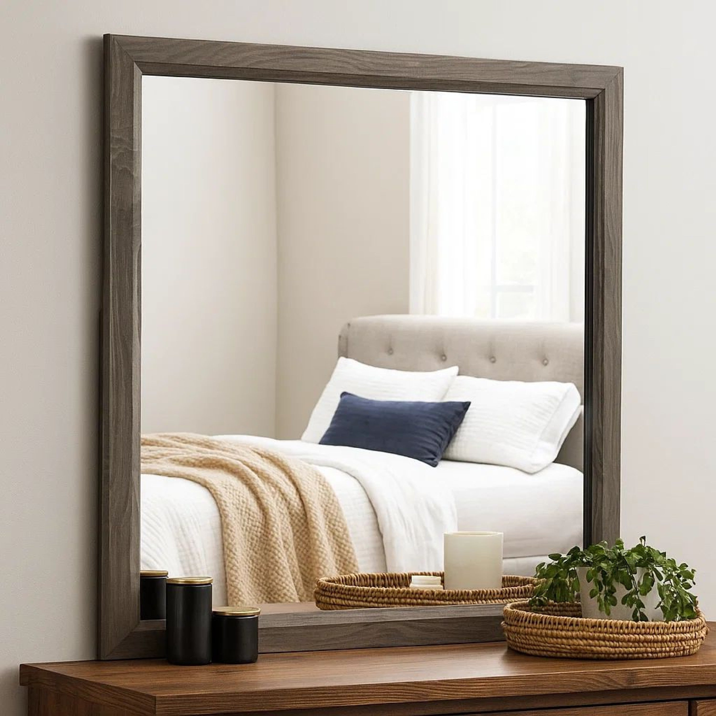 Benjara 35 Inch Transitional Style Wooden Frame Mirror, Gray