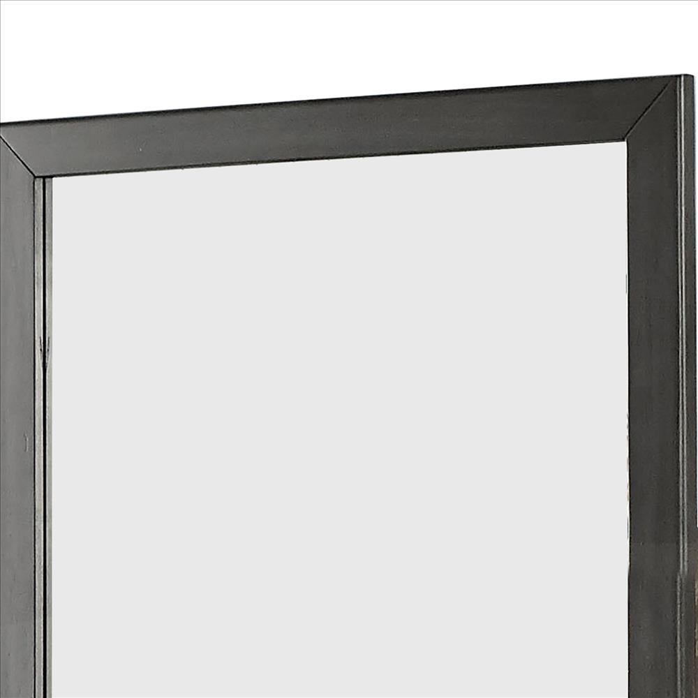 Benjara 32 Inch Transitional Style Wooden Frame Mirror, Gray