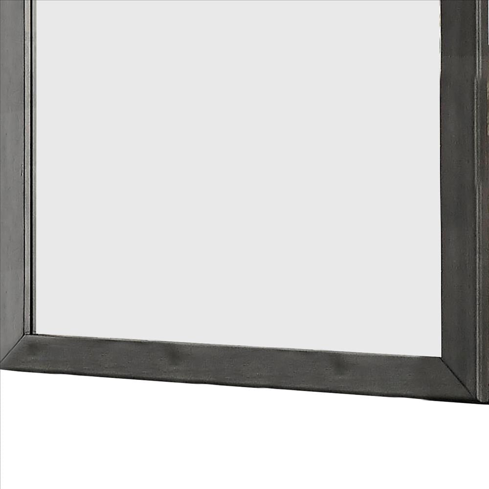 Benjara 32 Inch Transitional Style Wooden Frame Mirror, Gray