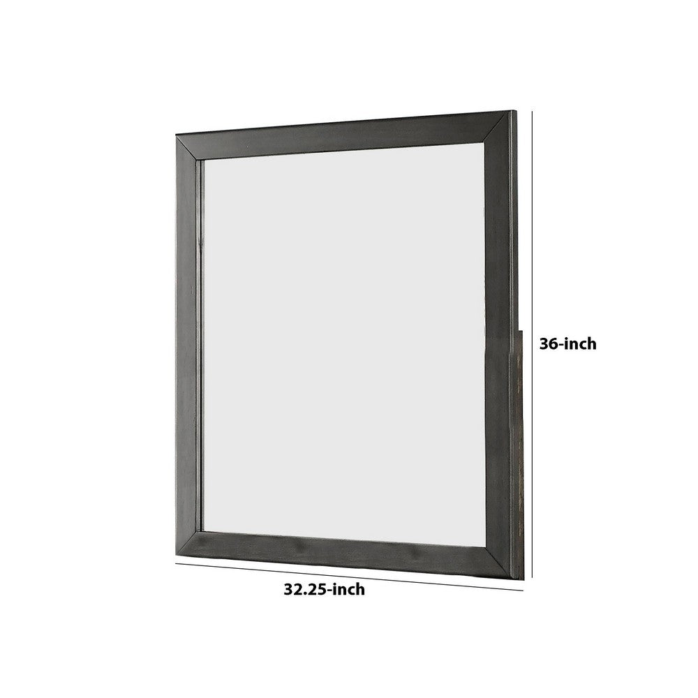 Benjara 32 Inch Transitional Style Wooden Frame Mirror, Gray