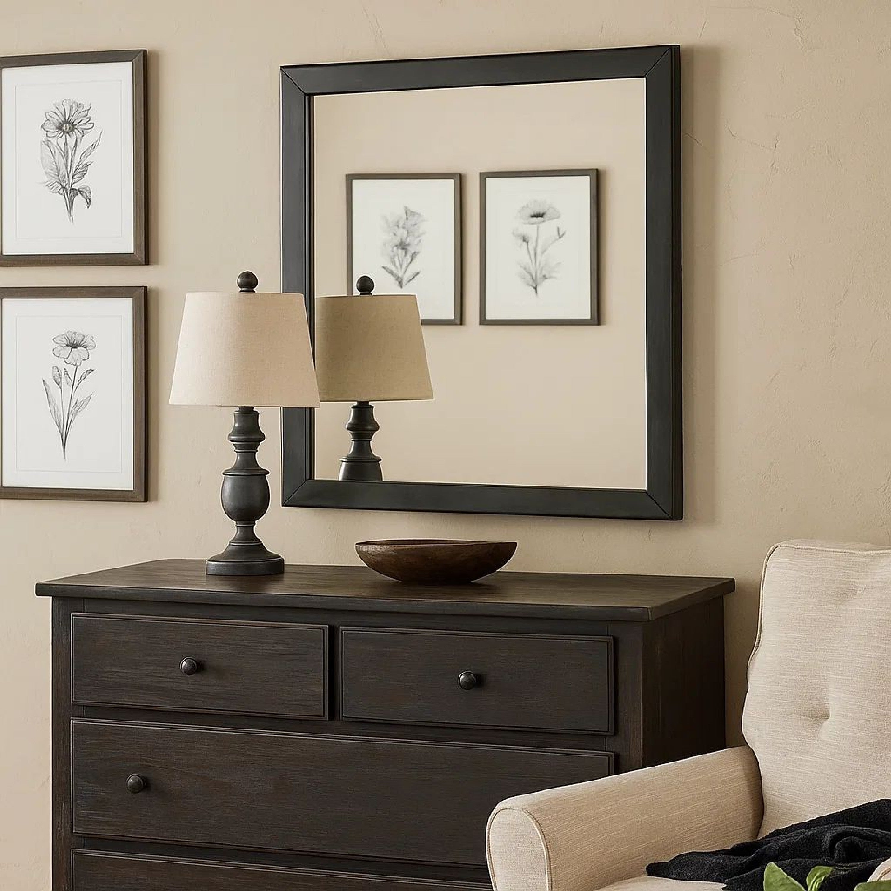Benjara 32 Inch Transitional Style Wooden Frame Mirror, Gray