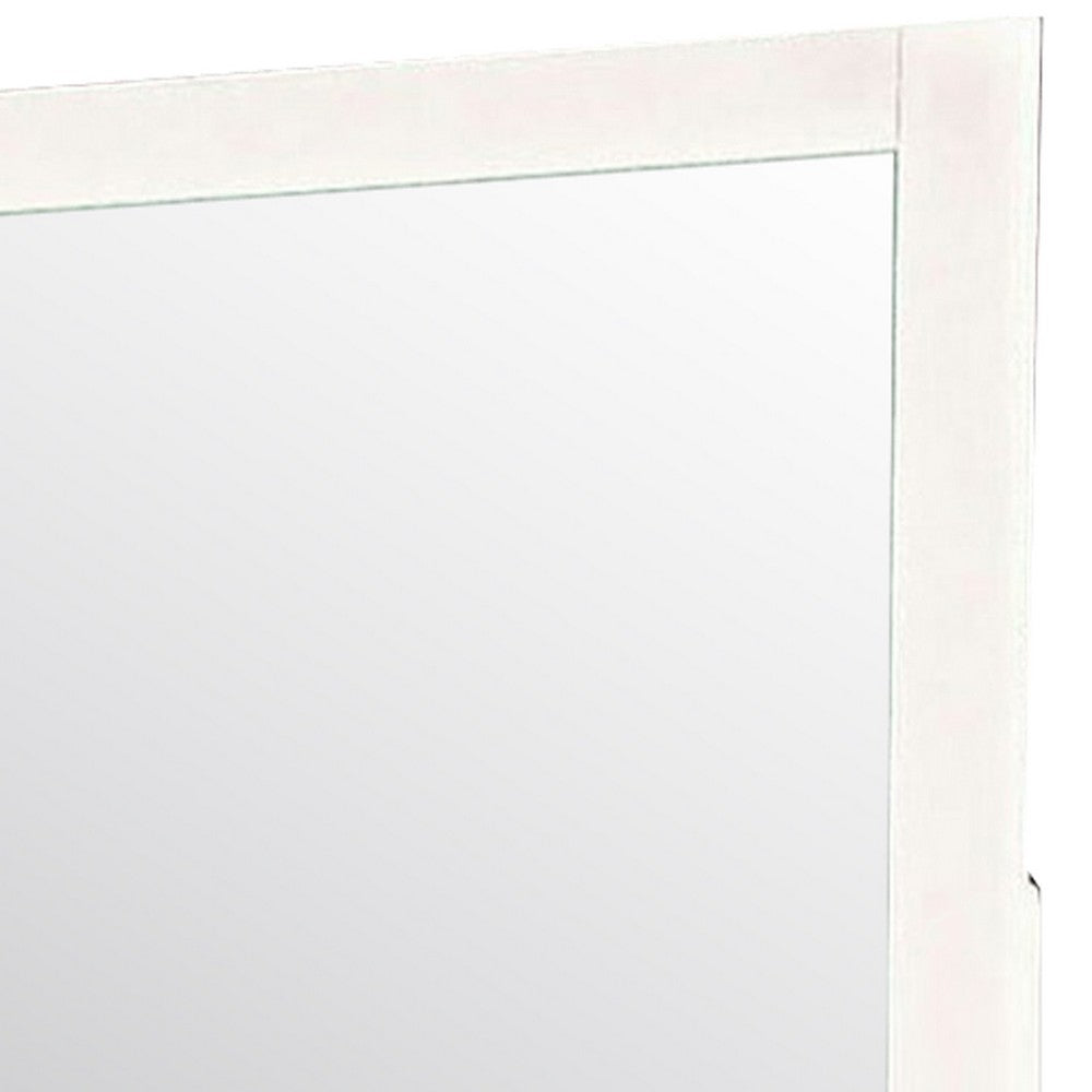 Benjara 32 Inch Contemporary Style Wooden Frame Mirror, White