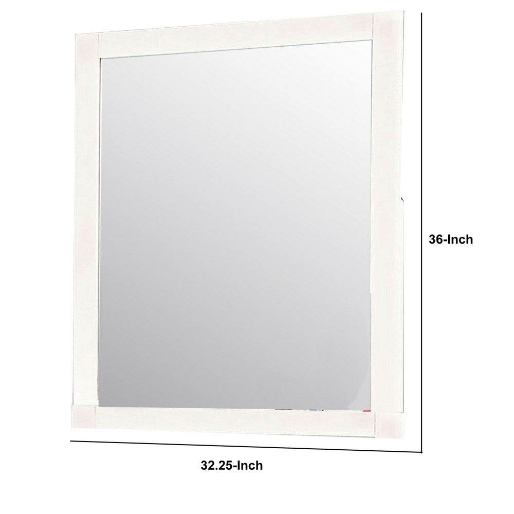 Benjara 32 Inch Contemporary Style Wooden Frame Mirror, White