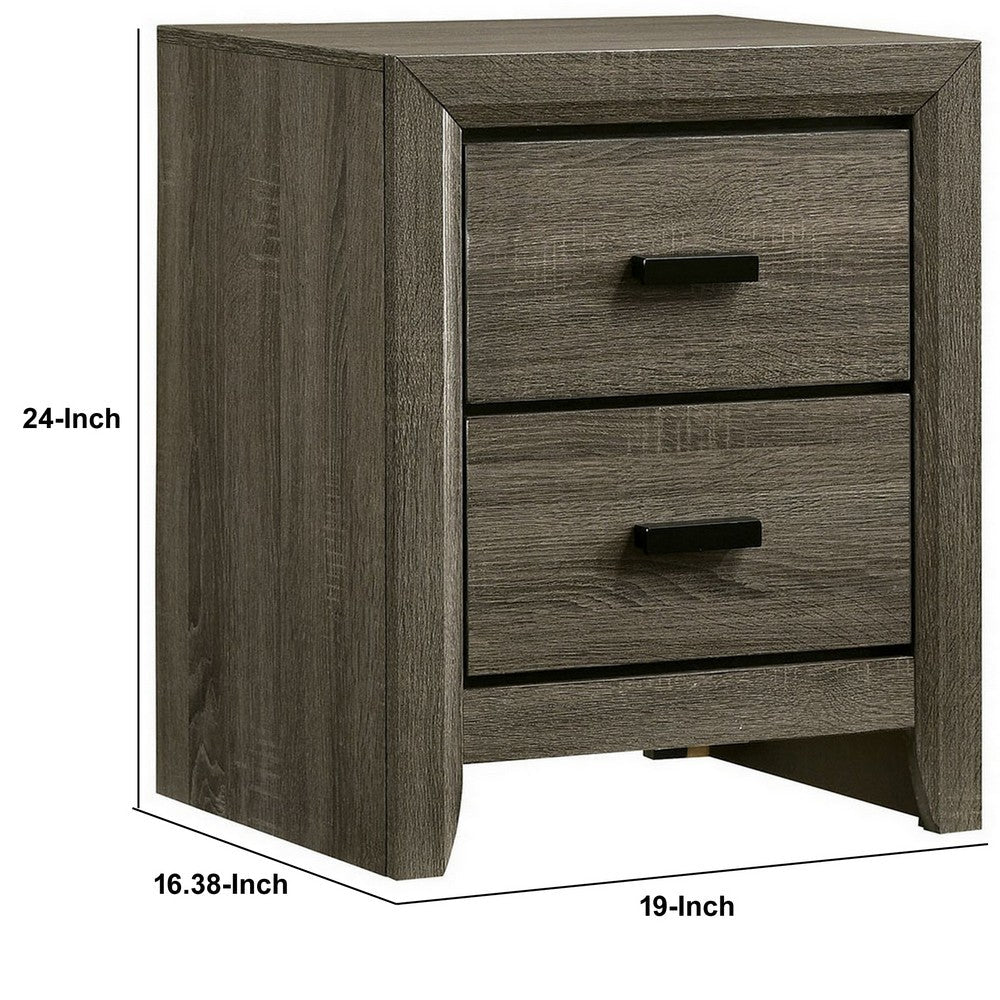Benjara 24 Inch 2 Drawer Wooden Nightstand With Finger Pulls, Brown
