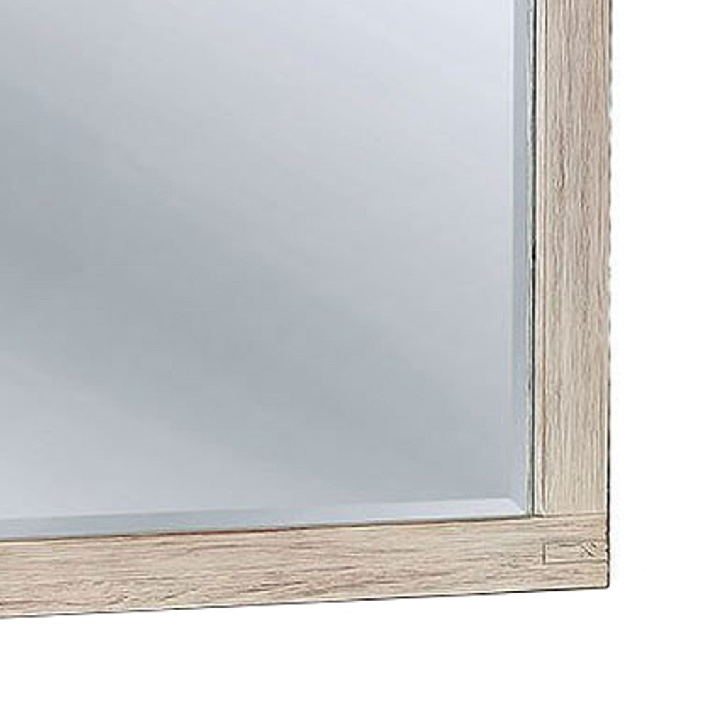 Benjara 44 Inch Rectangular Rustic Wooden Frame Mirror, Brushed White