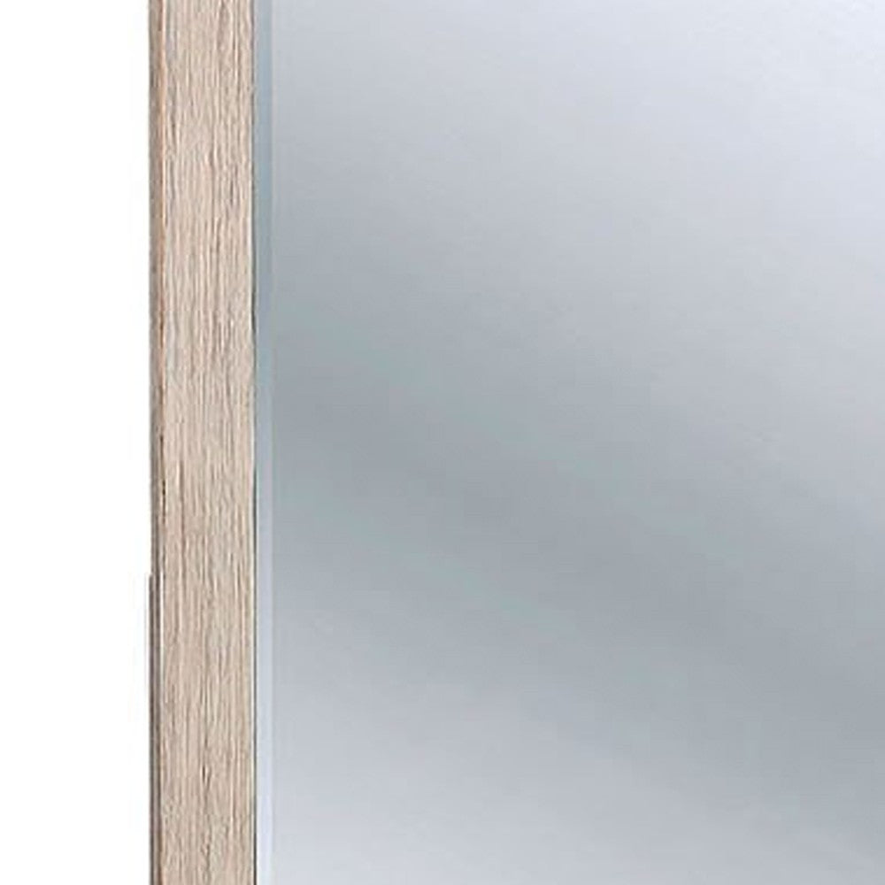 Benjara 44 Inch Rectangular Rustic Wooden Frame Mirror, Brushed White