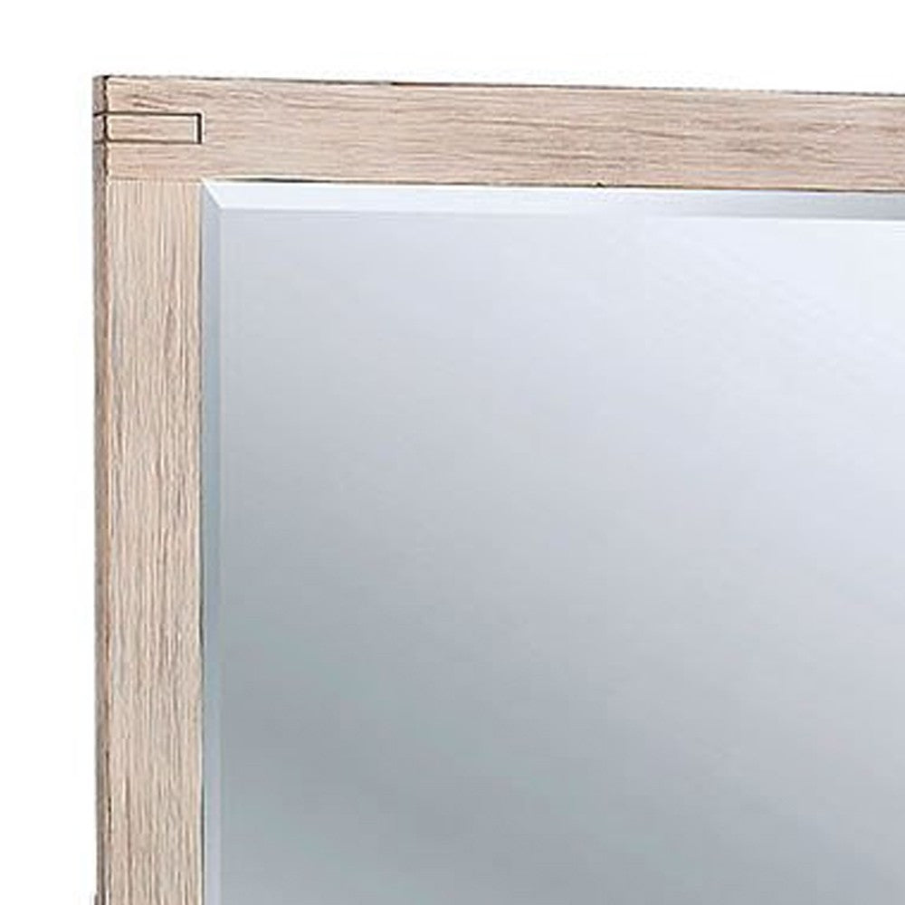 Benjara 44 Inch Rectangular Rustic Wooden Frame Mirror, Brushed White