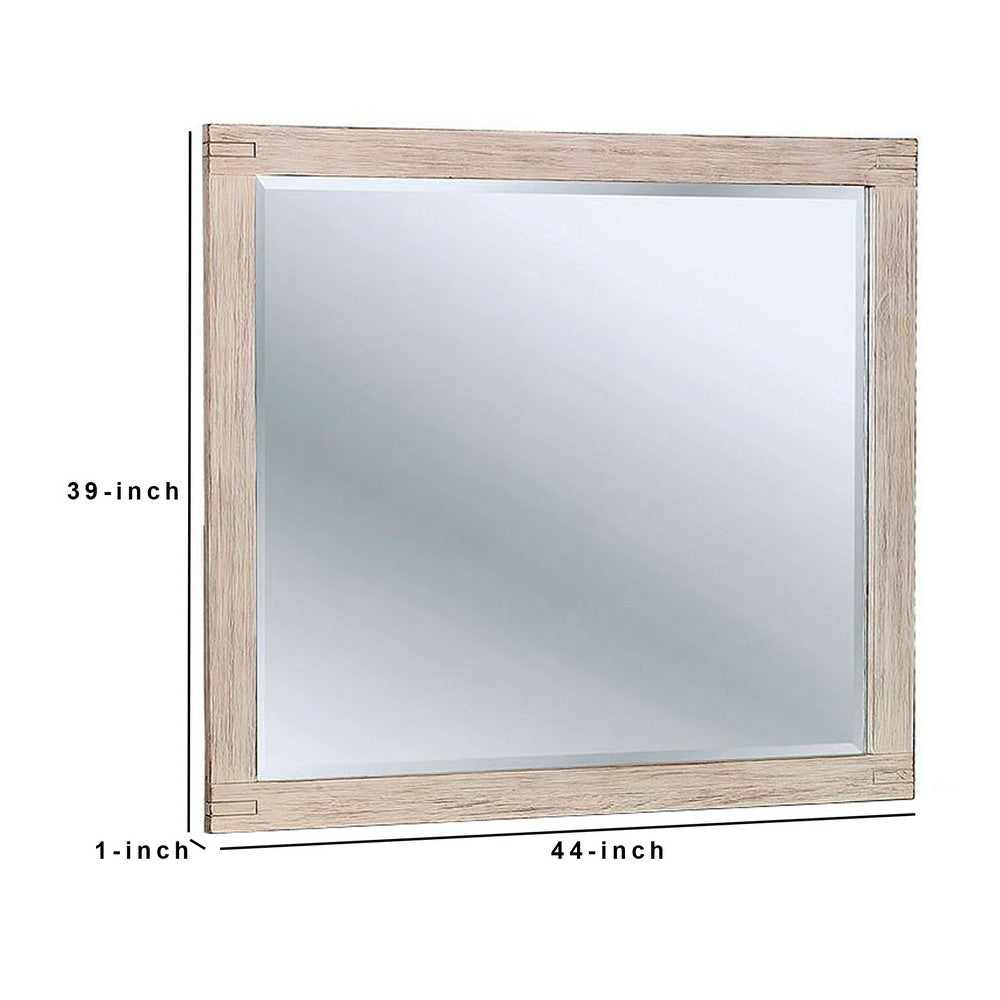 Benjara 44 Inch Rectangular Rustic Wooden Frame Mirror, Brushed White
