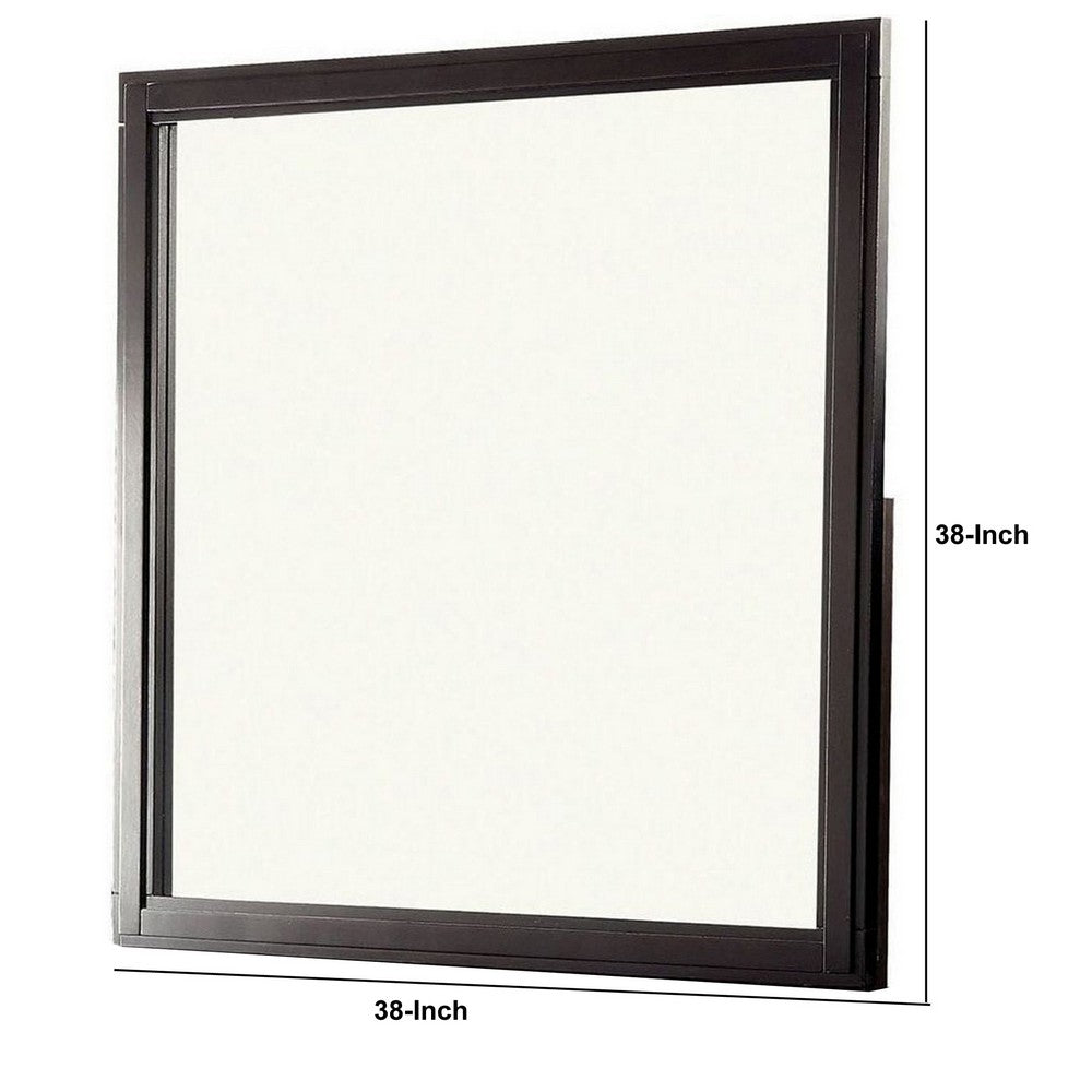 Benjara 38 Transitional Style Square Wooden Frame Mirror, Espresso