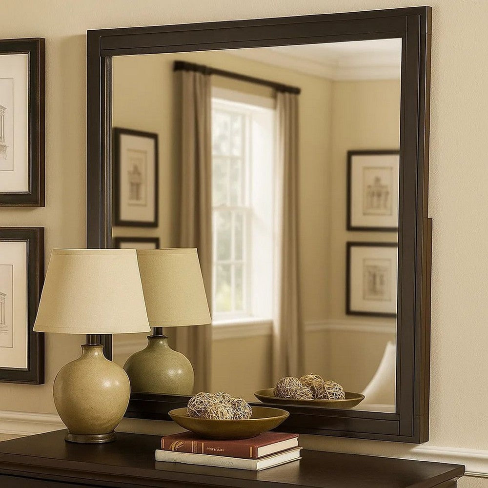 Benjara 38 Transitional Style Square Wooden Frame Mirror, Espresso