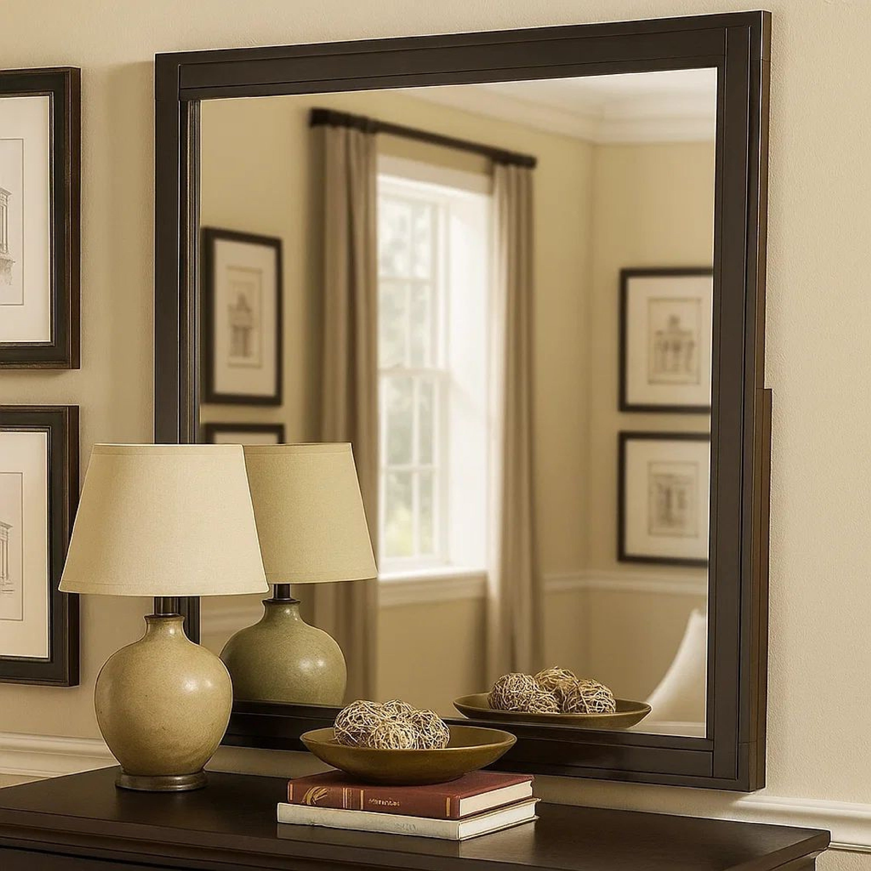 Benjara 38 Transitional Style Square Wooden Frame Mirror, Espresso
