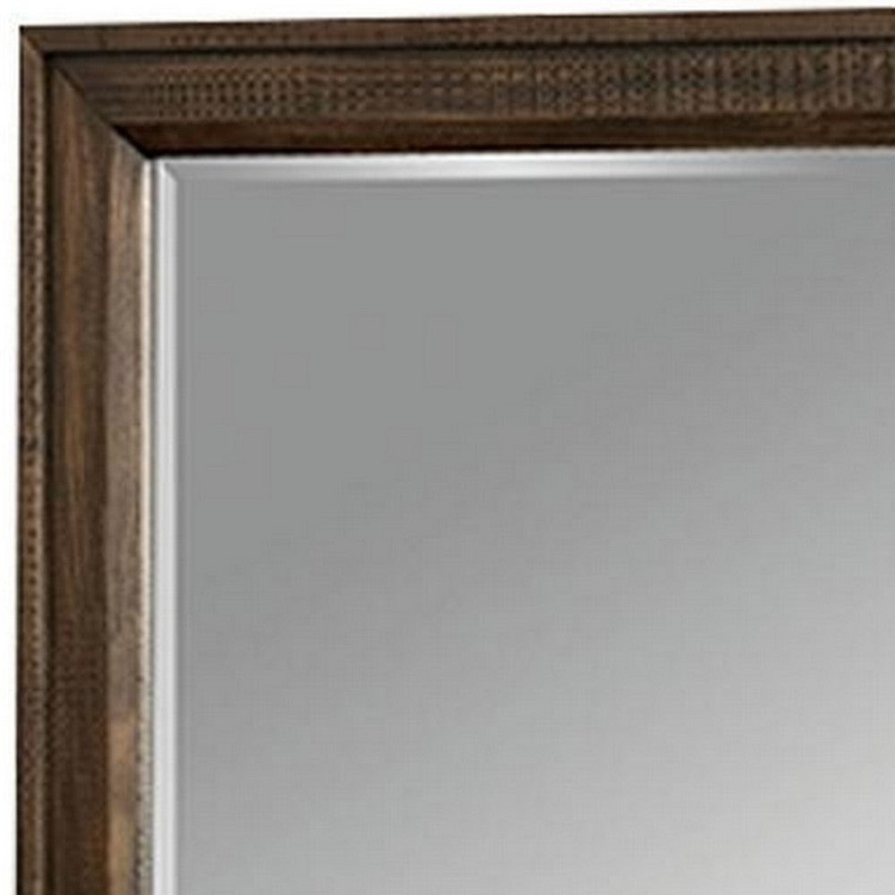 Benjara 42 Inch Rectangular Wooden Frame Transitional Mirror, Brown