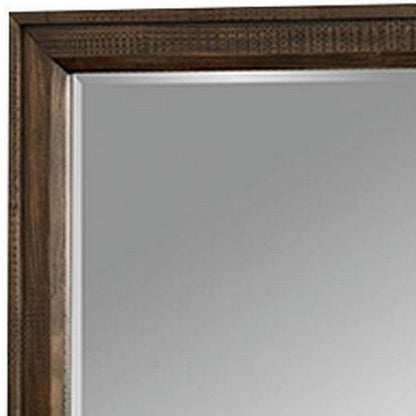 Benjara 42 Inch Rectangular Wooden Frame Transitional Mirror, Brown