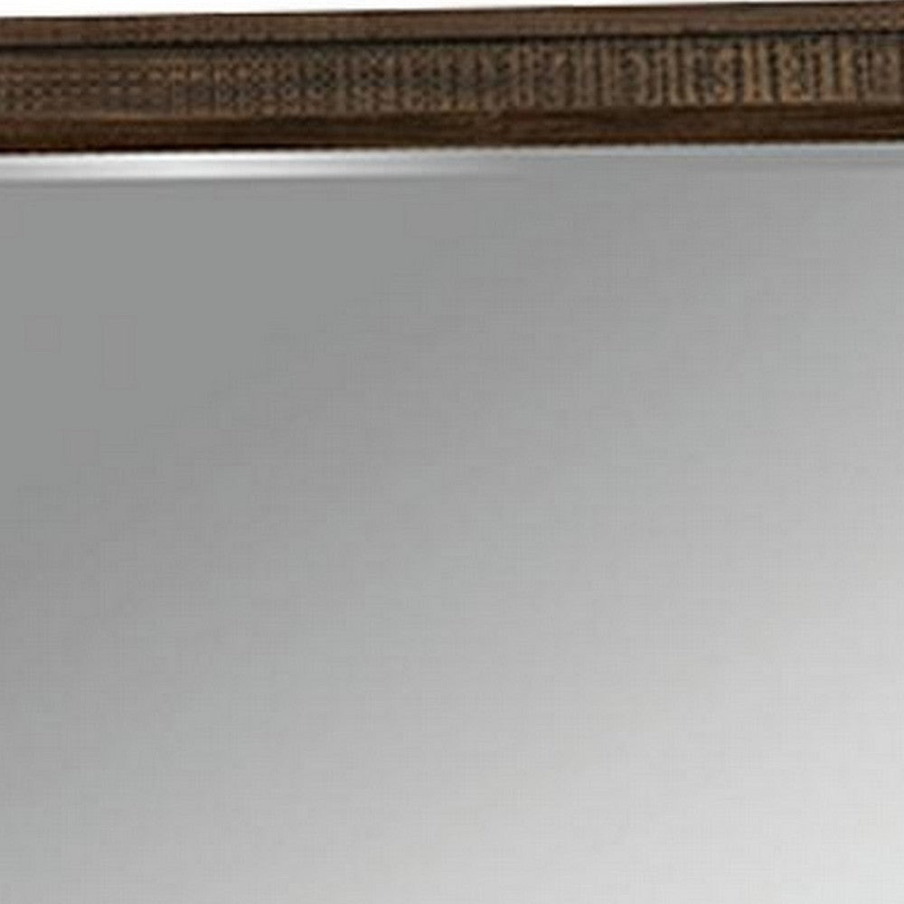 Benjara 42 Inch Rectangular Wooden Frame Transitional Mirror, Brown