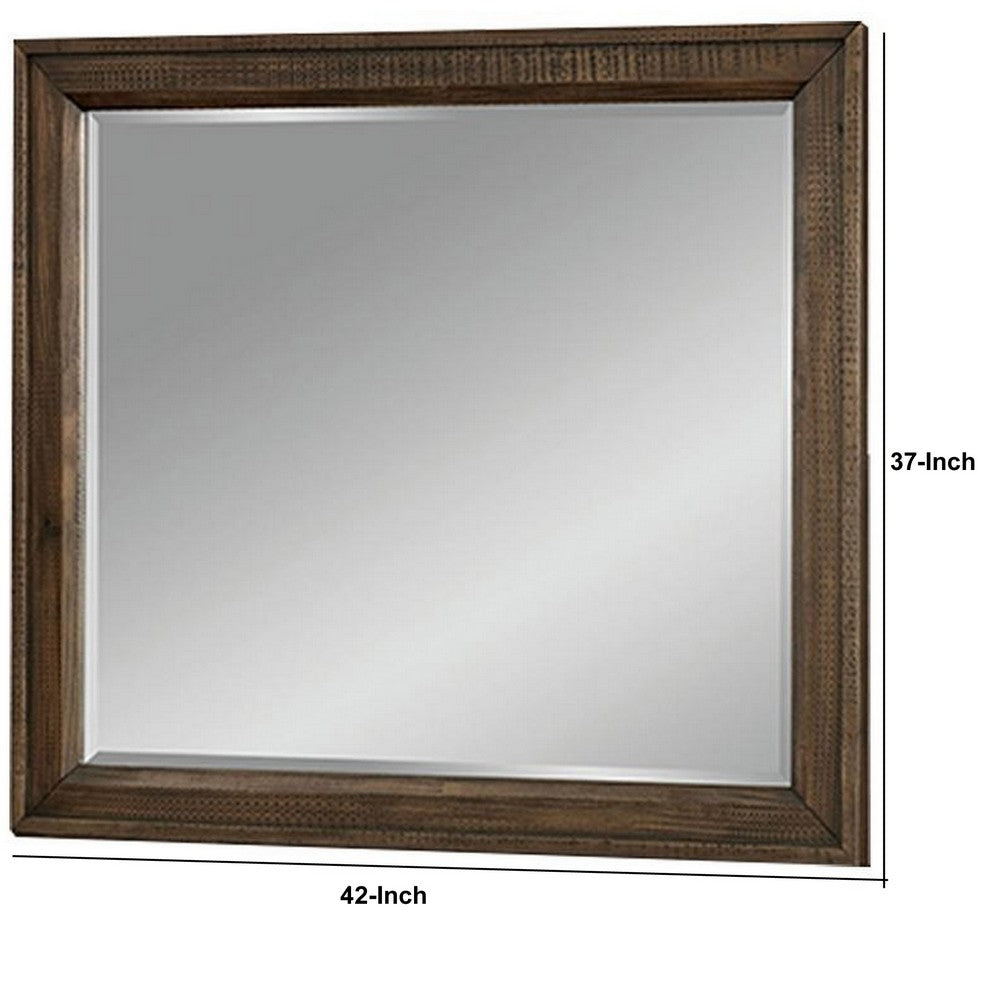 Benjara 42 Inch Rectangular Wooden Frame Transitional Mirror, Brown