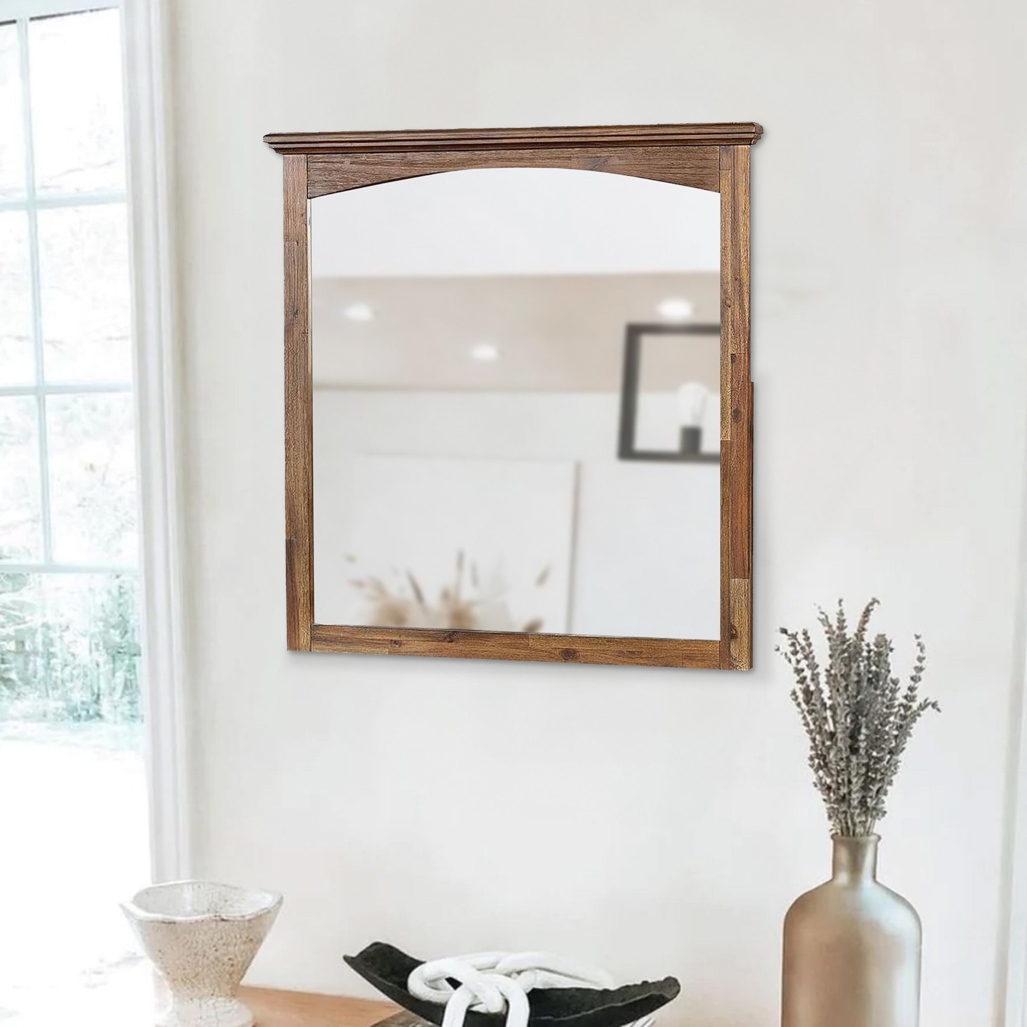 Benjara 37 Inch Transitional Style Wooden Frame Mirror, Dark Oak