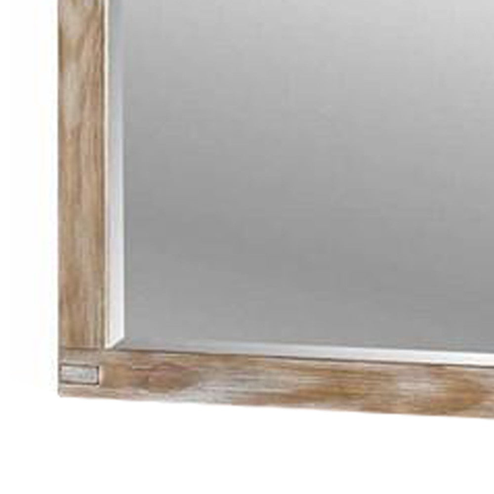 Benjara 38 Inch Mirror With Rectangular Wooden Frame, Brown