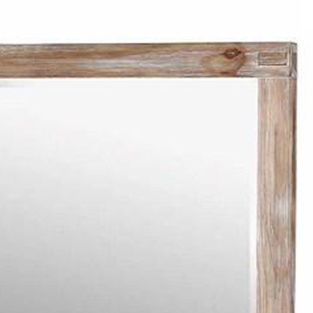 Benjara 38 Inch Mirror With Rectangular Wooden Frame, Brown