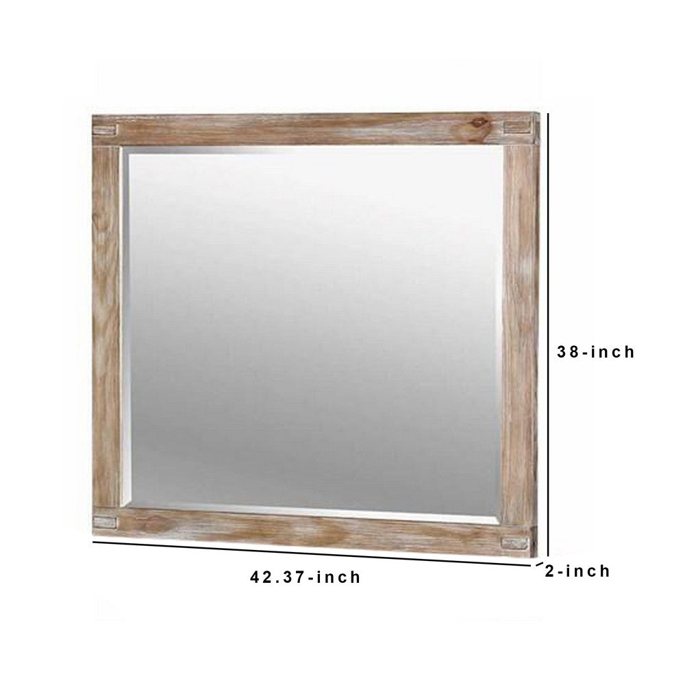 Benjara 38 Inch Mirror With Rectangular Wooden Frame, Brown