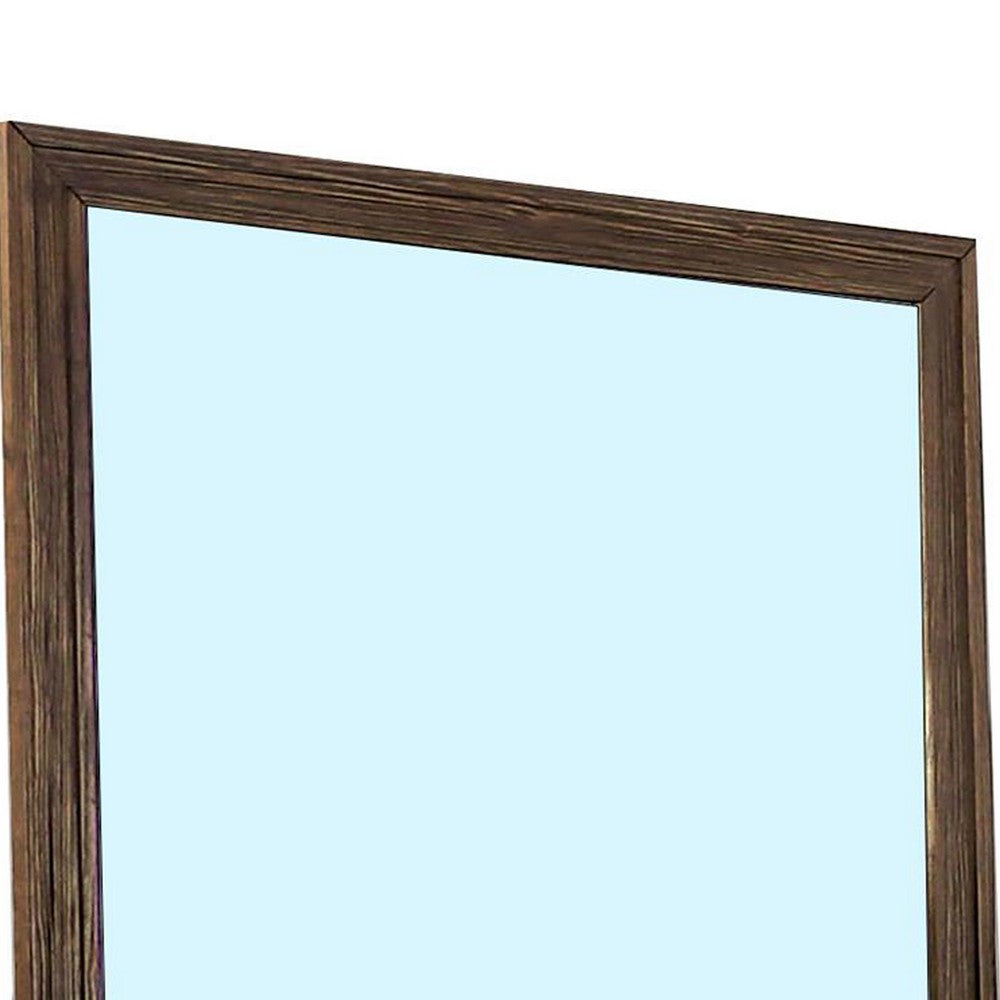 Benjara 39 Inch Mirror With Rectangular Wooden Frame, Brown