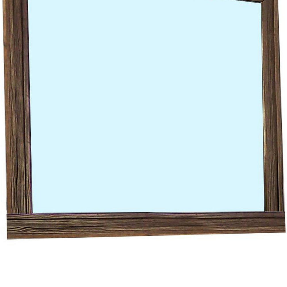 Benjara 39 Inch Mirror With Rectangular Wooden Frame, Brown