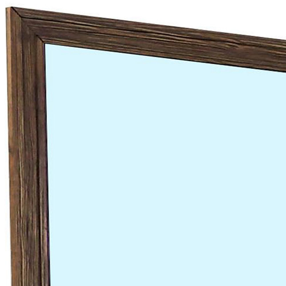 Benjara 39 Inch Mirror With Rectangular Wooden Frame, Brown