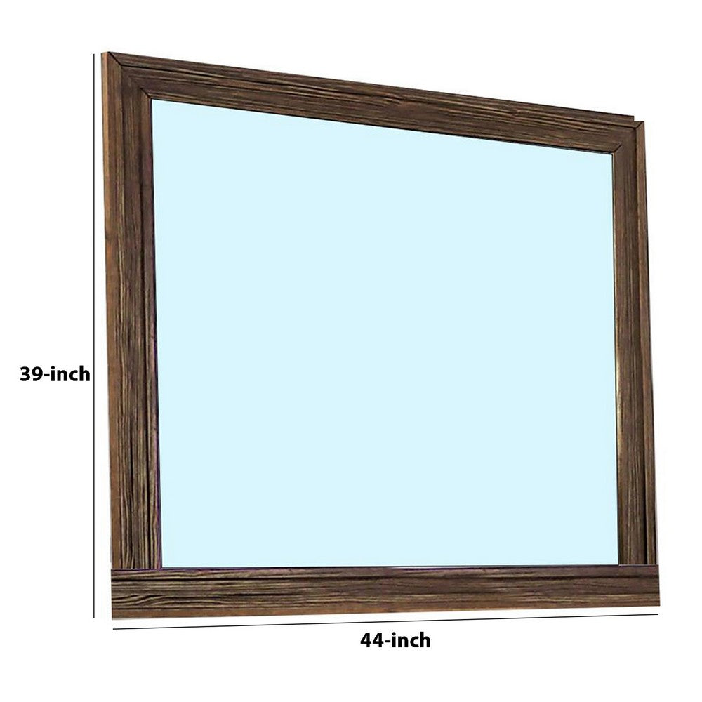 Benjara 39 Inch Mirror With Rectangular Wooden Frame, Brown