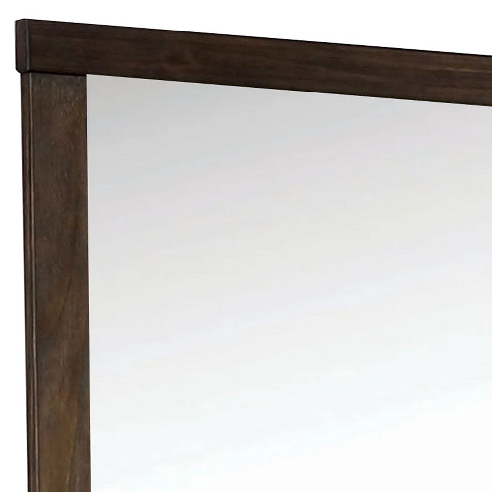 Benjara 37 Inch Mirror With Rectangular Wooden Frame, Brown