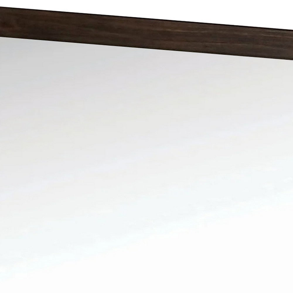 Benjara 37 Inch Mirror With Rectangular Wooden Frame, Brown