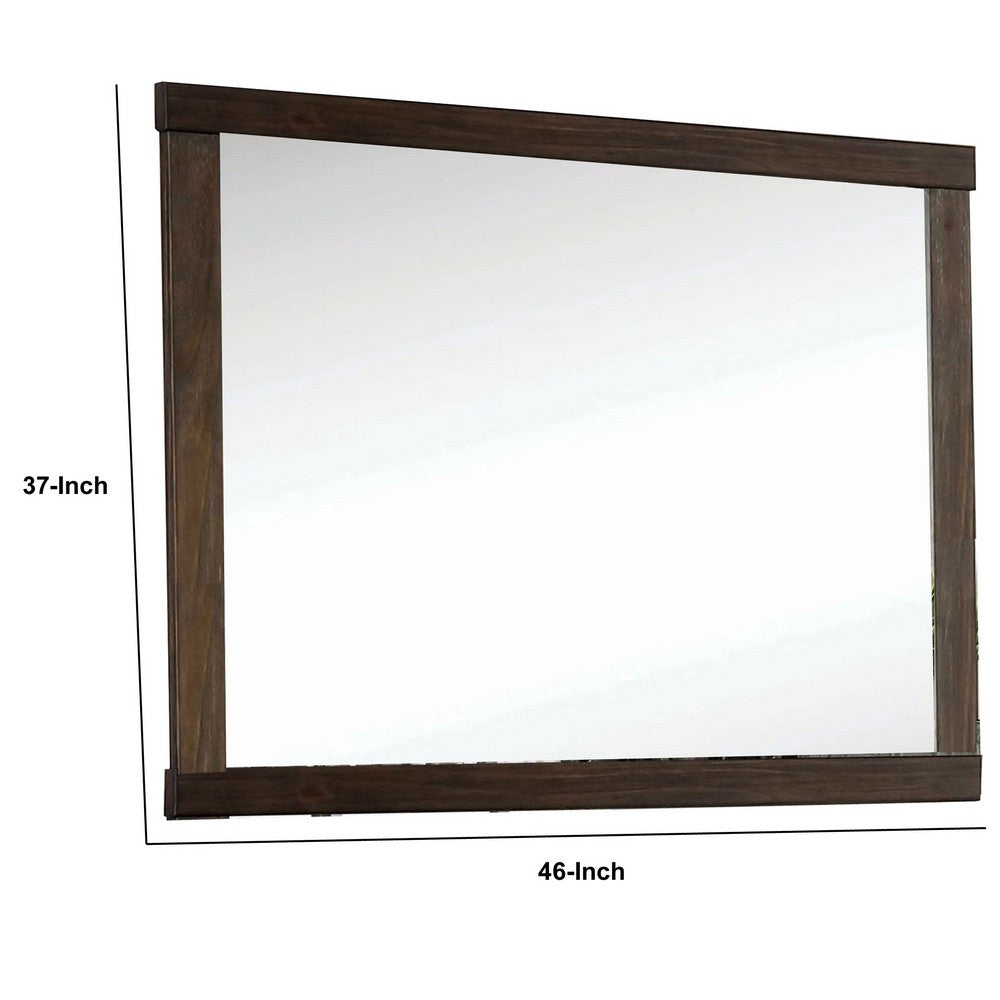 Benjara 37 Inch Mirror With Rectangular Wooden Frame, Brown
