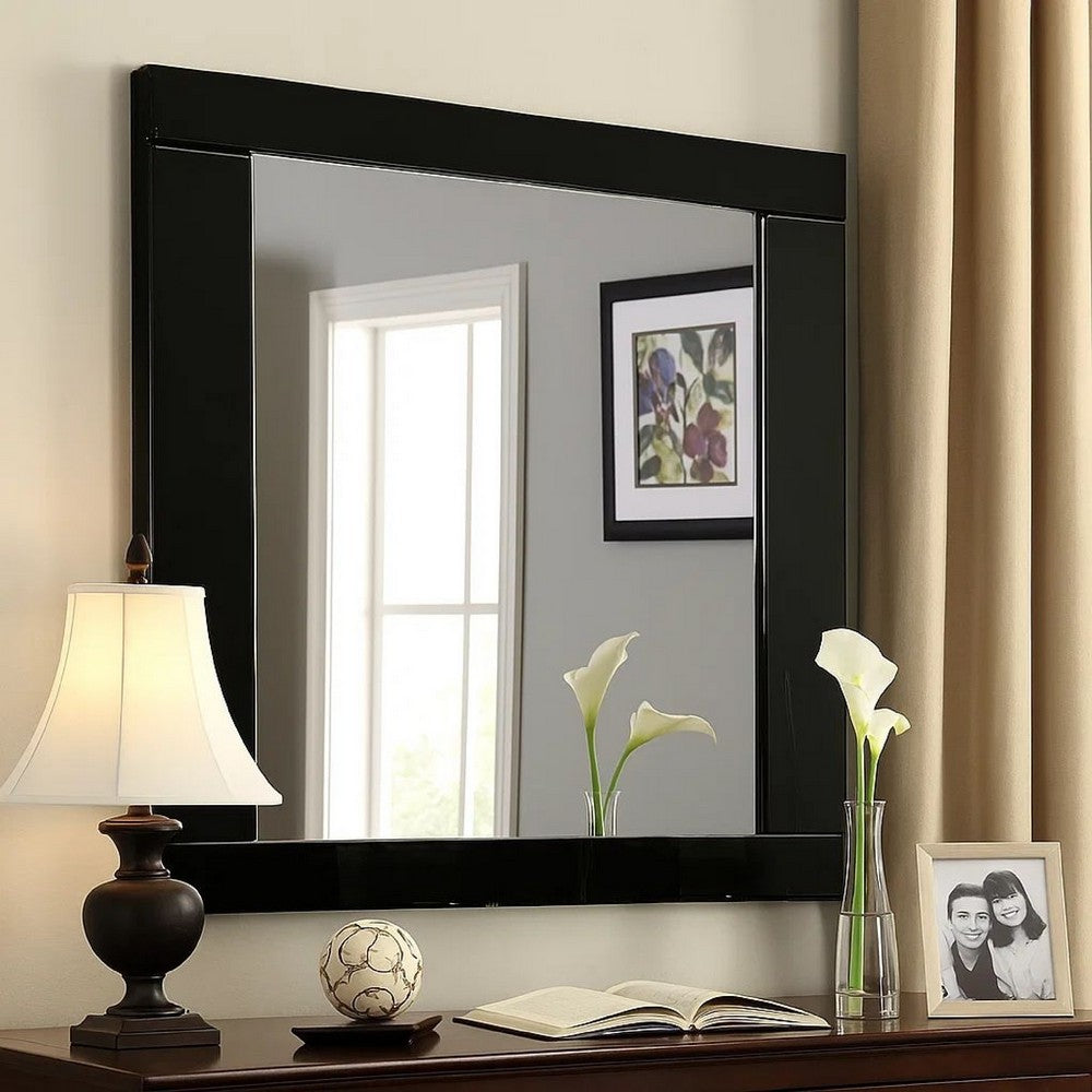 Benjara 37 Inch Rectangular Mirror With Wooden Frame, Black
