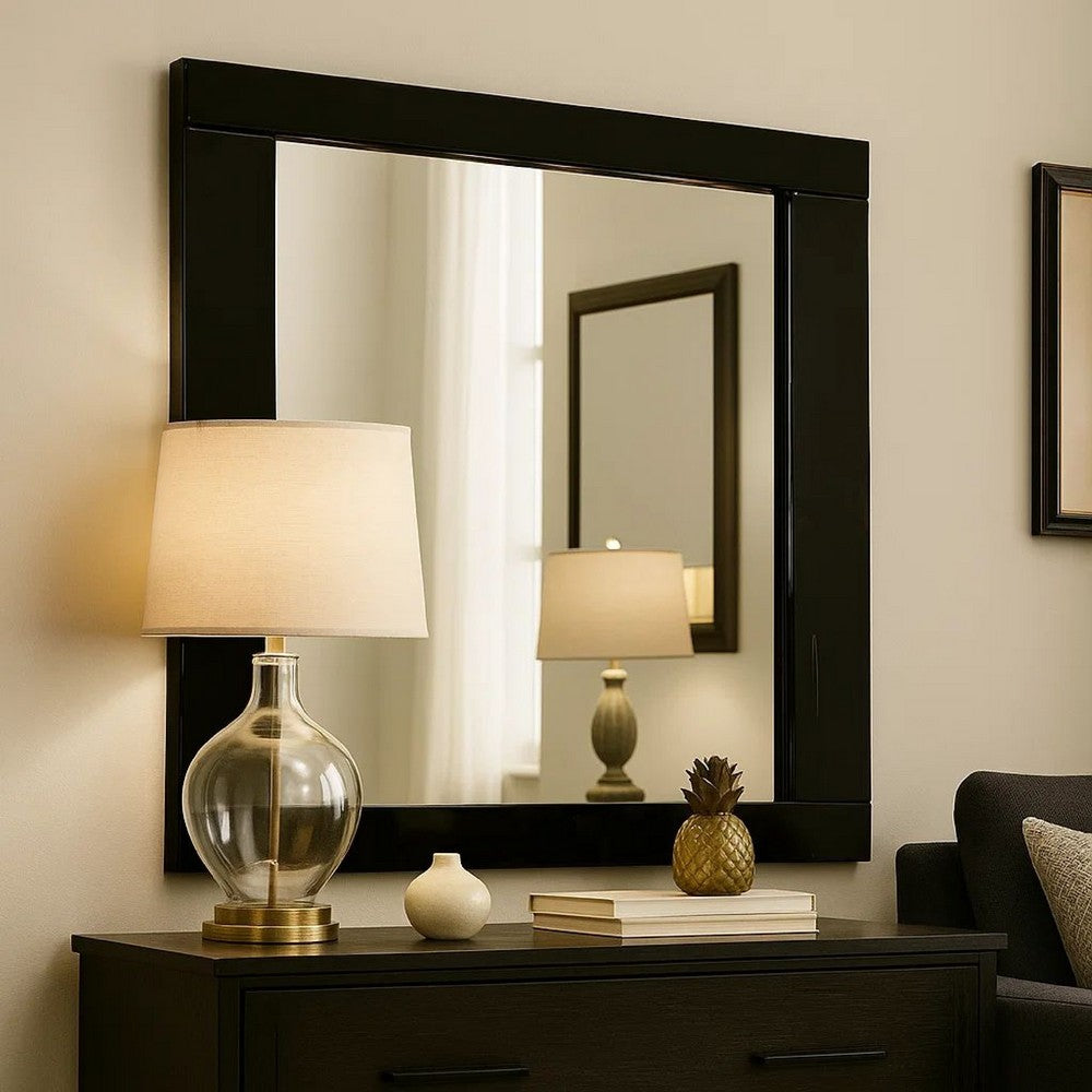 Benjara 37 Inch Rectangular Mirror With Wooden Frame, Black
