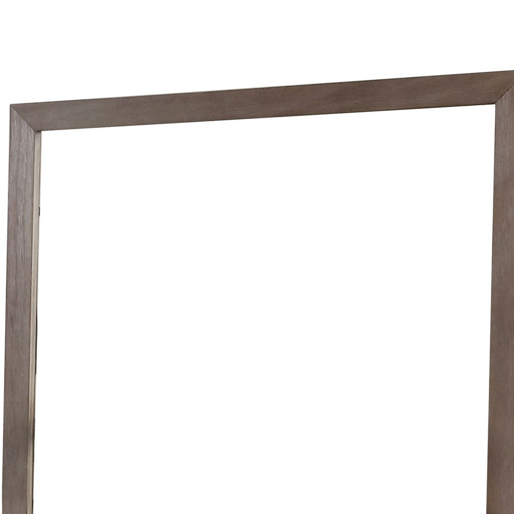 Benjara 36 Inch Mirror With Rectangular Wooden Frame, Brown