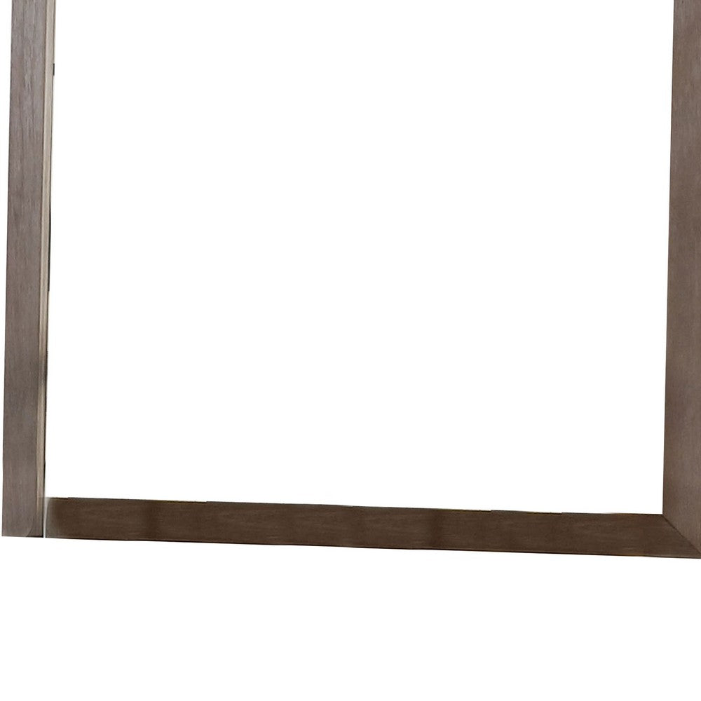 Benjara 36 Inch Mirror With Rectangular Wooden Frame, Brown