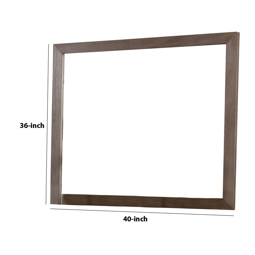 Benjara 36 Inch Mirror With Rectangular Wooden Frame, Brown