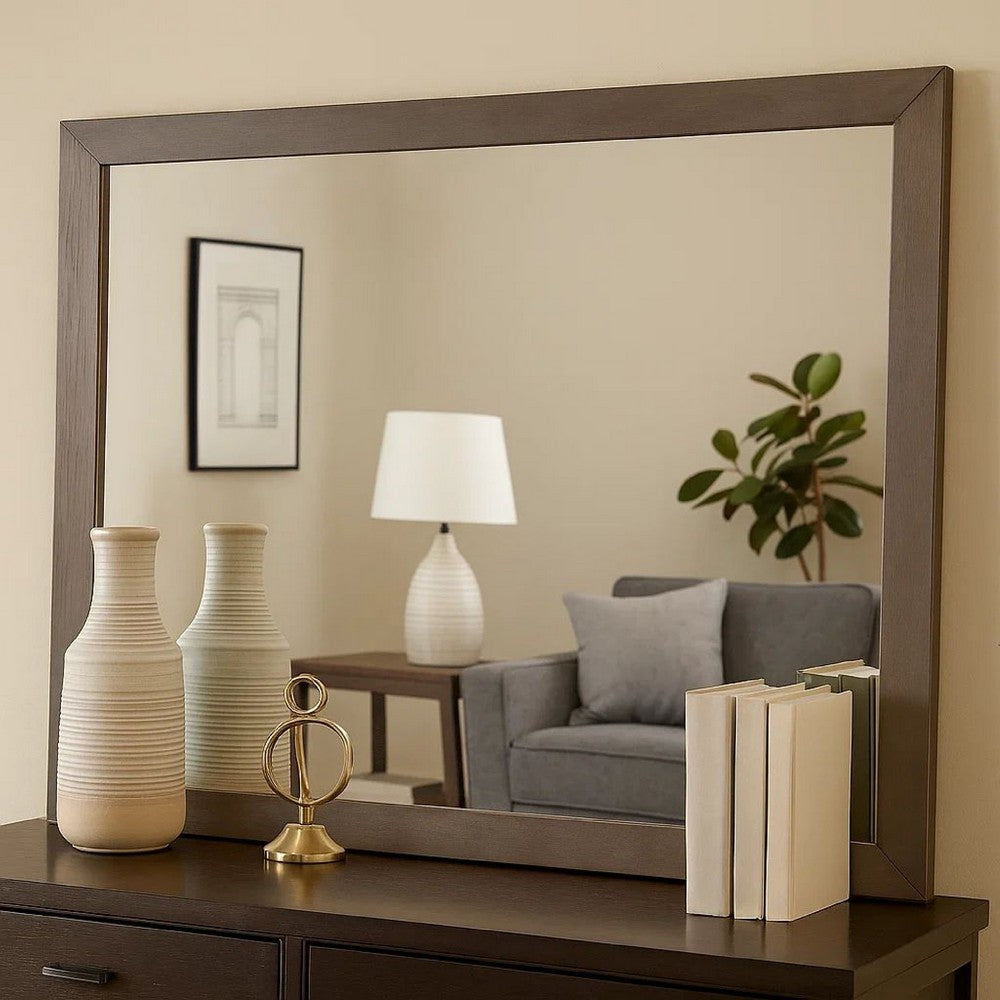Benjara 36 Inch Mirror With Rectangular Wooden Frame, Brown