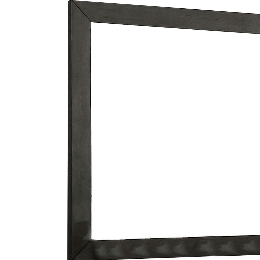 Benjara 39 Inch Mirror With Rectangular Wooden Frame, Dark Gray